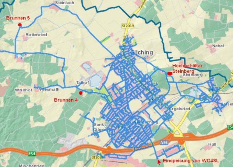 Karte: Versorgungsnetz der Gemeinde Gilching